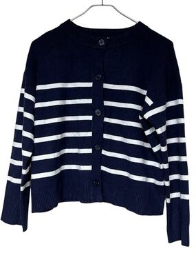 Rachel Zoe navy & white striped button front oversized cardigan sweater